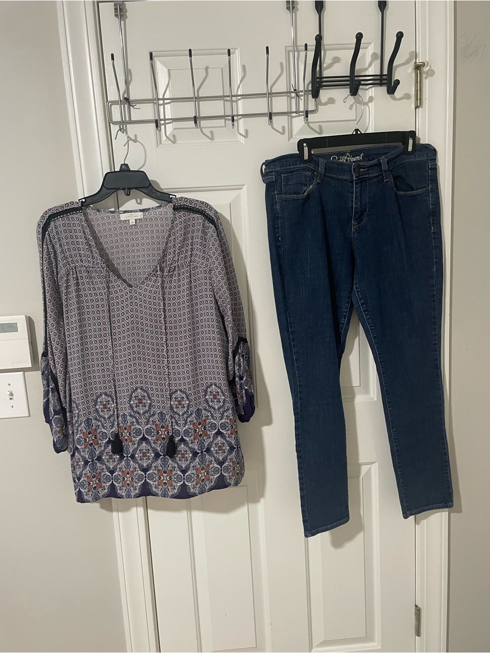 Boho lg Printed V-Neck Tunic Top in Blue and Rust old navy 12 jeans
